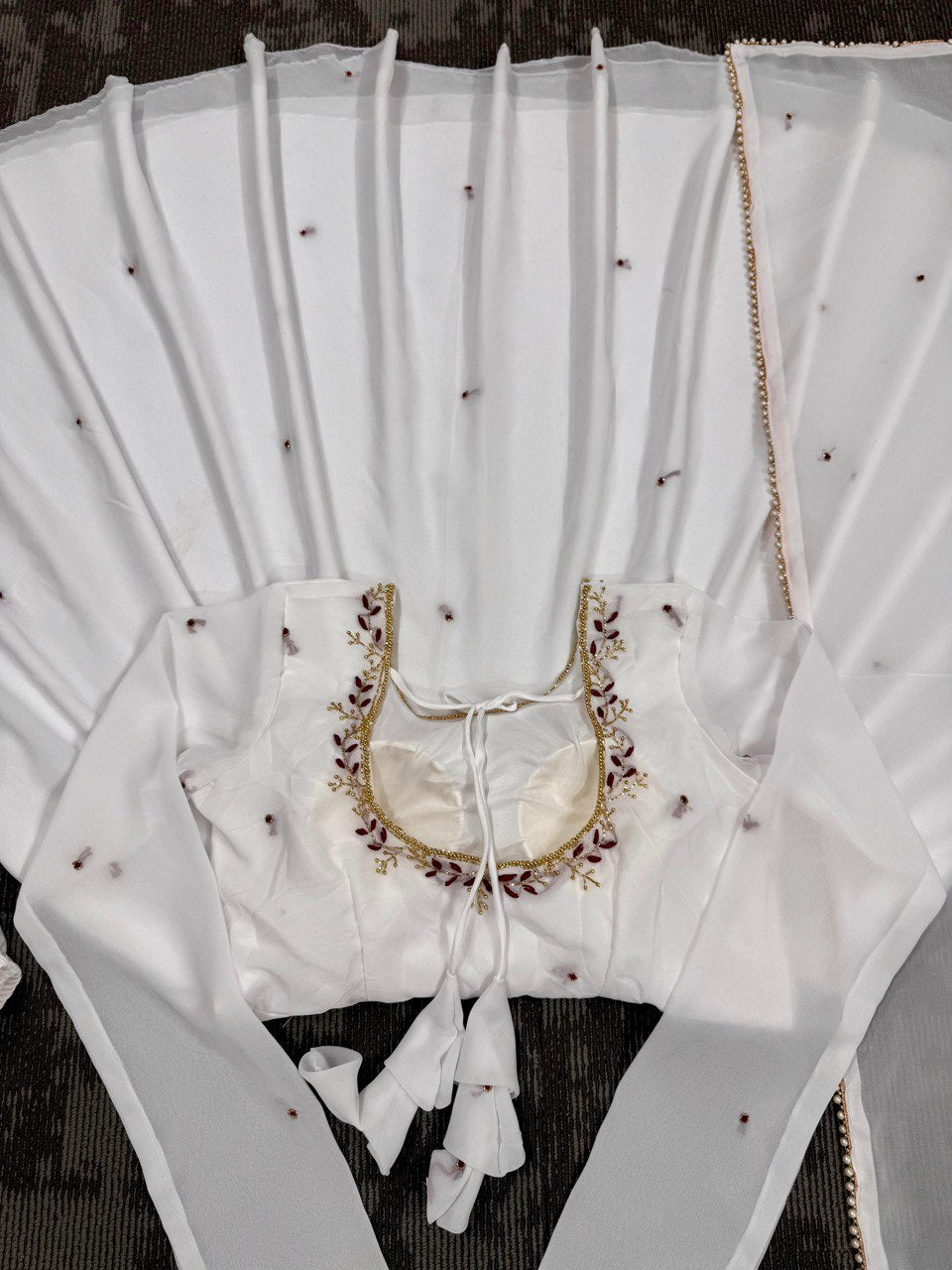 White Color Faux Georgette Full Hand Work Anarkali