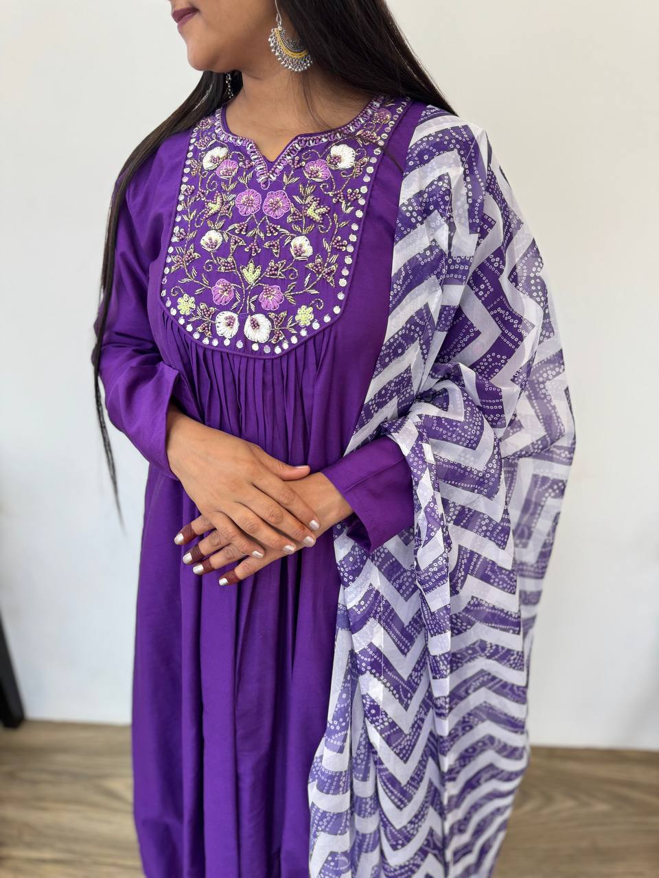 Purple Color Viscos Silk Hand Work Gown