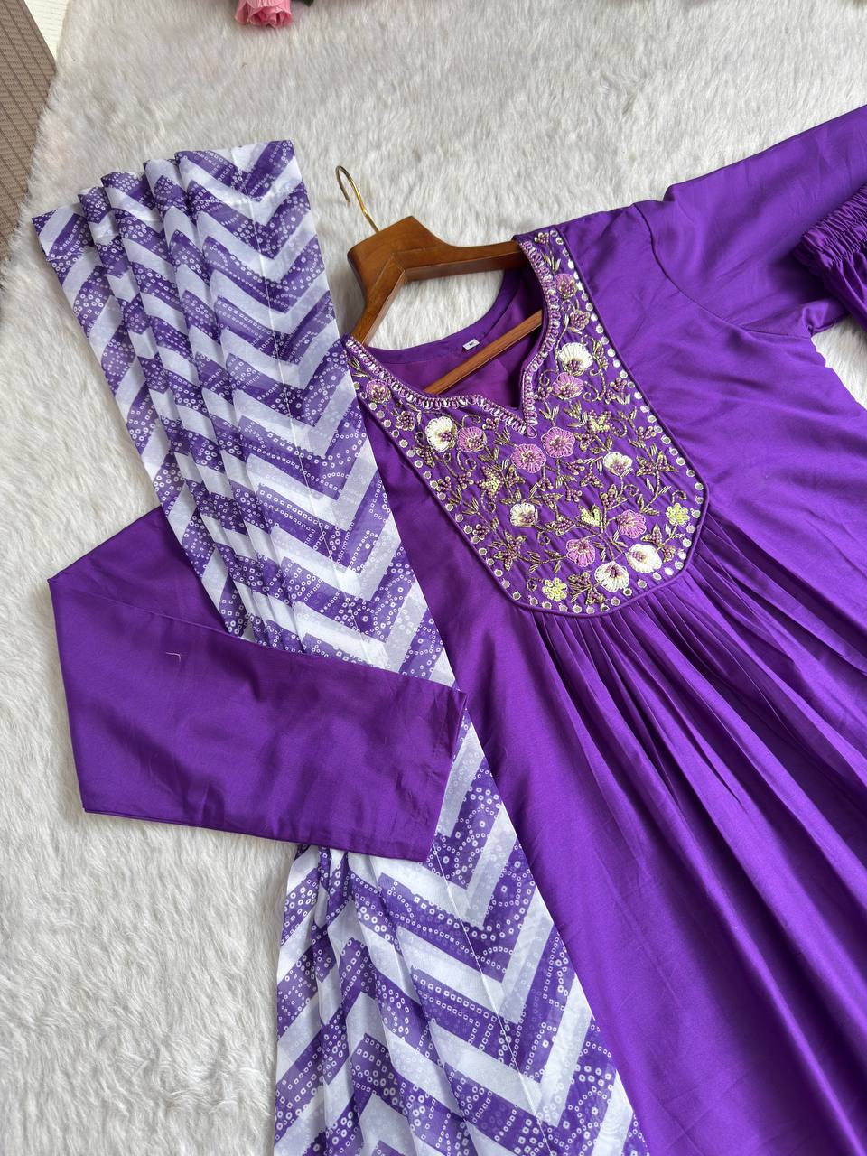 Purple Color Viscos Silk Hand Work Gown