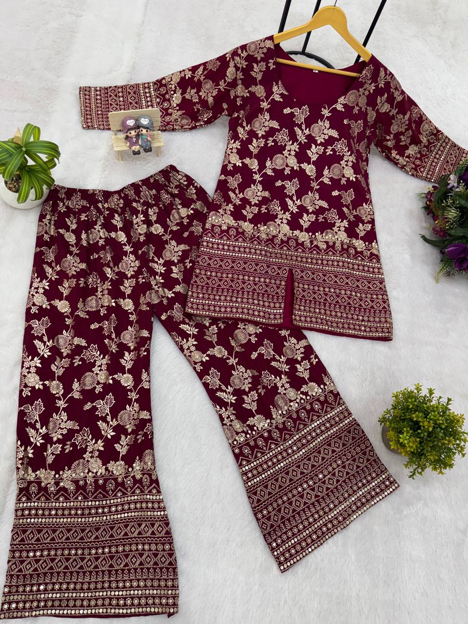 Premium Look Dola Silk Embroidery Work Top Pent