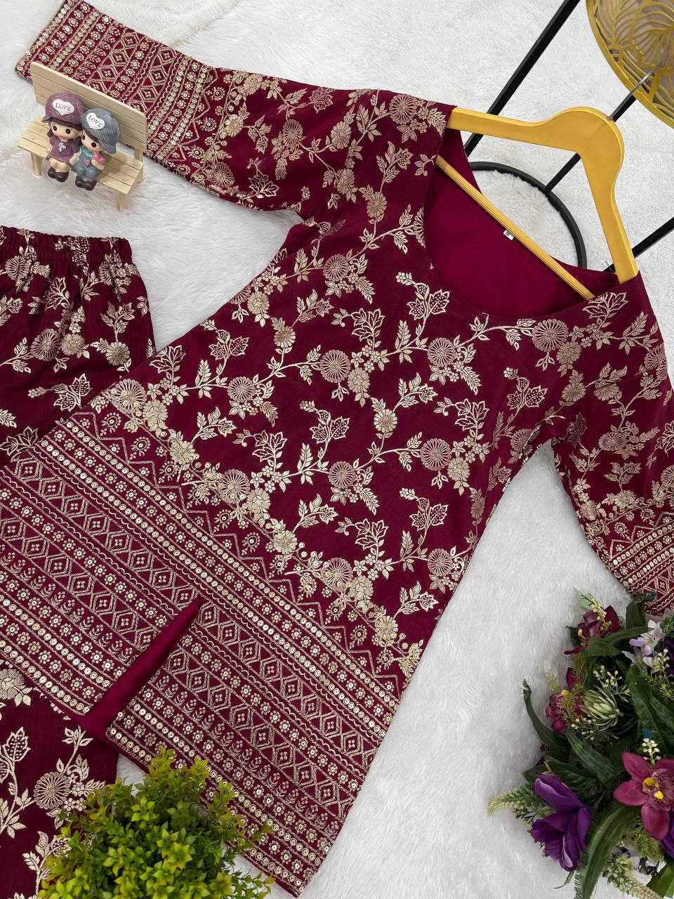 Premium Look Dola Silk Embroidery Work Top Pent