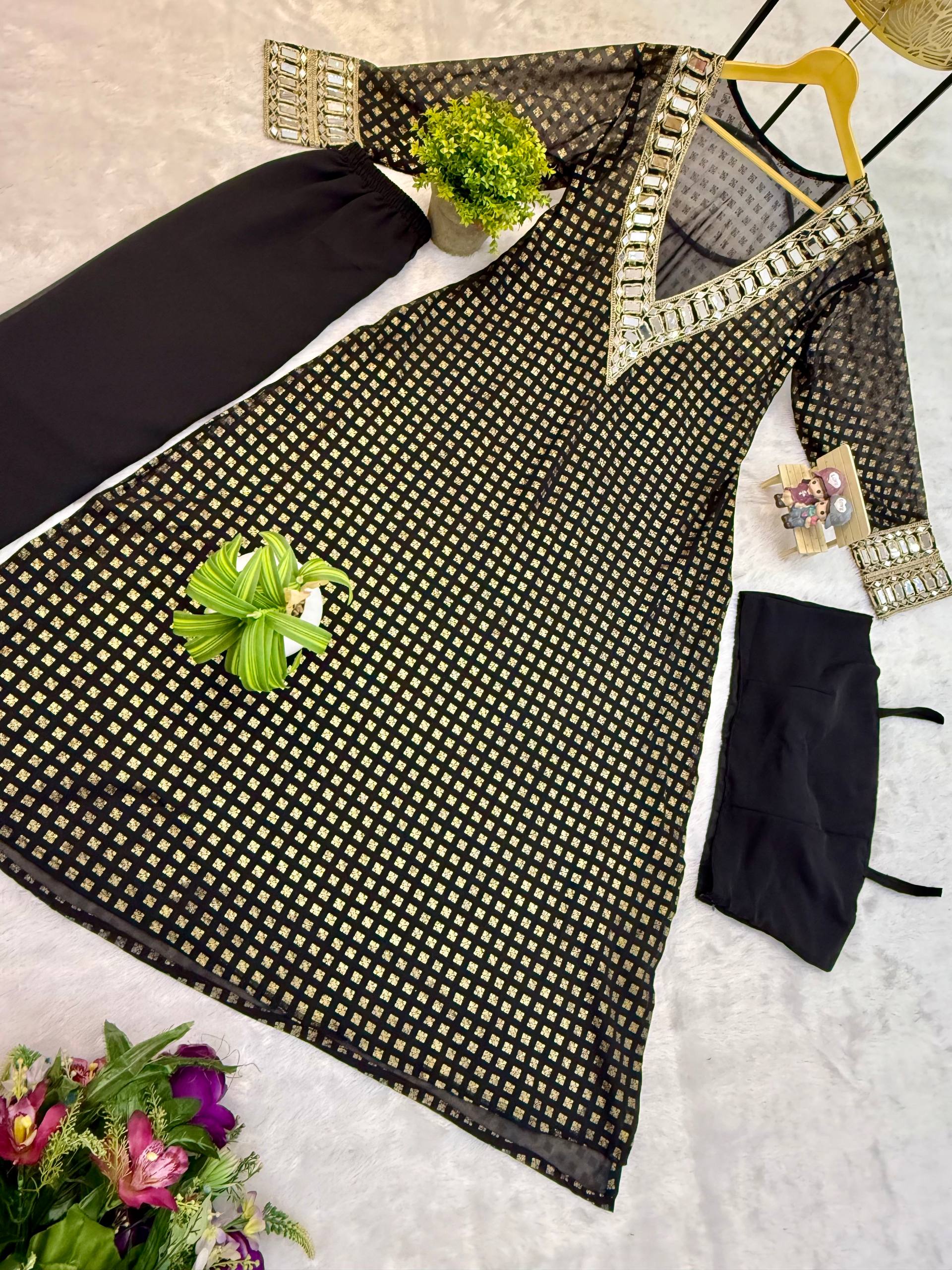 Beautifull Georgette Fabric With Embroidery Real Mirror Work Kurti