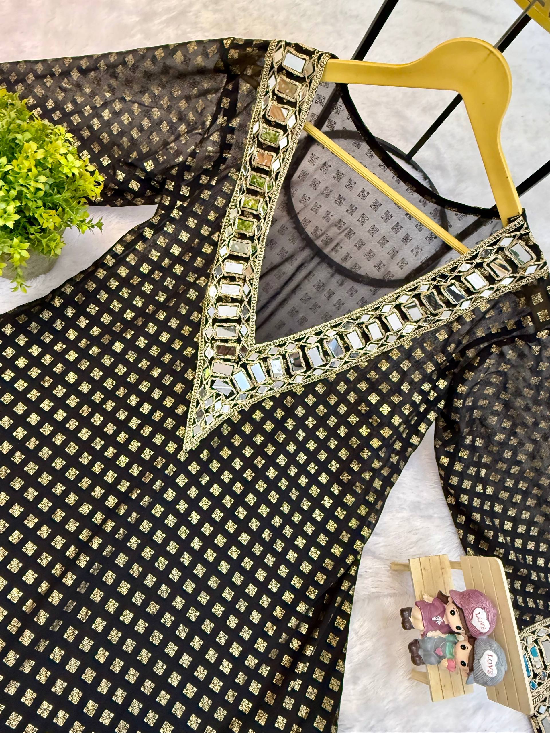 Beautifull Georgette Fabric With Embroidery Real Mirror Work Kurti