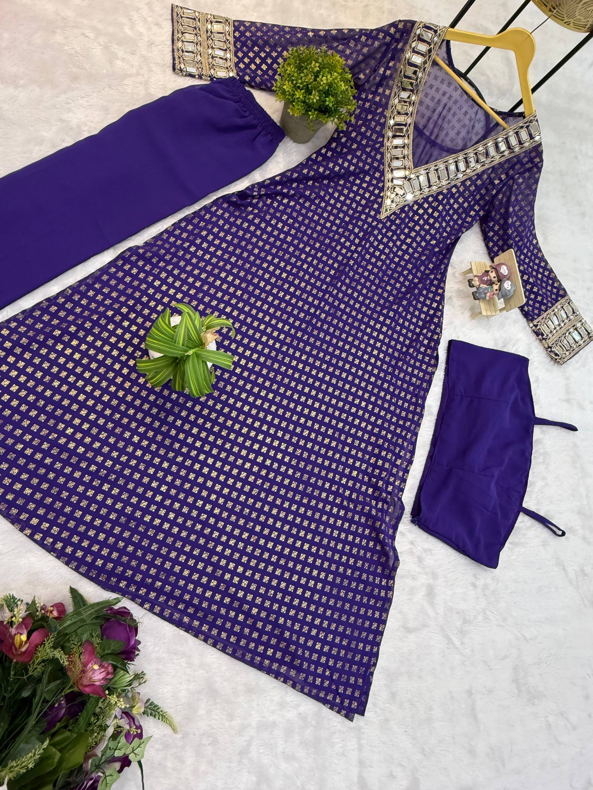 Beautifull Georgette Fabric With Embroidery Real Mirror Work Kurti