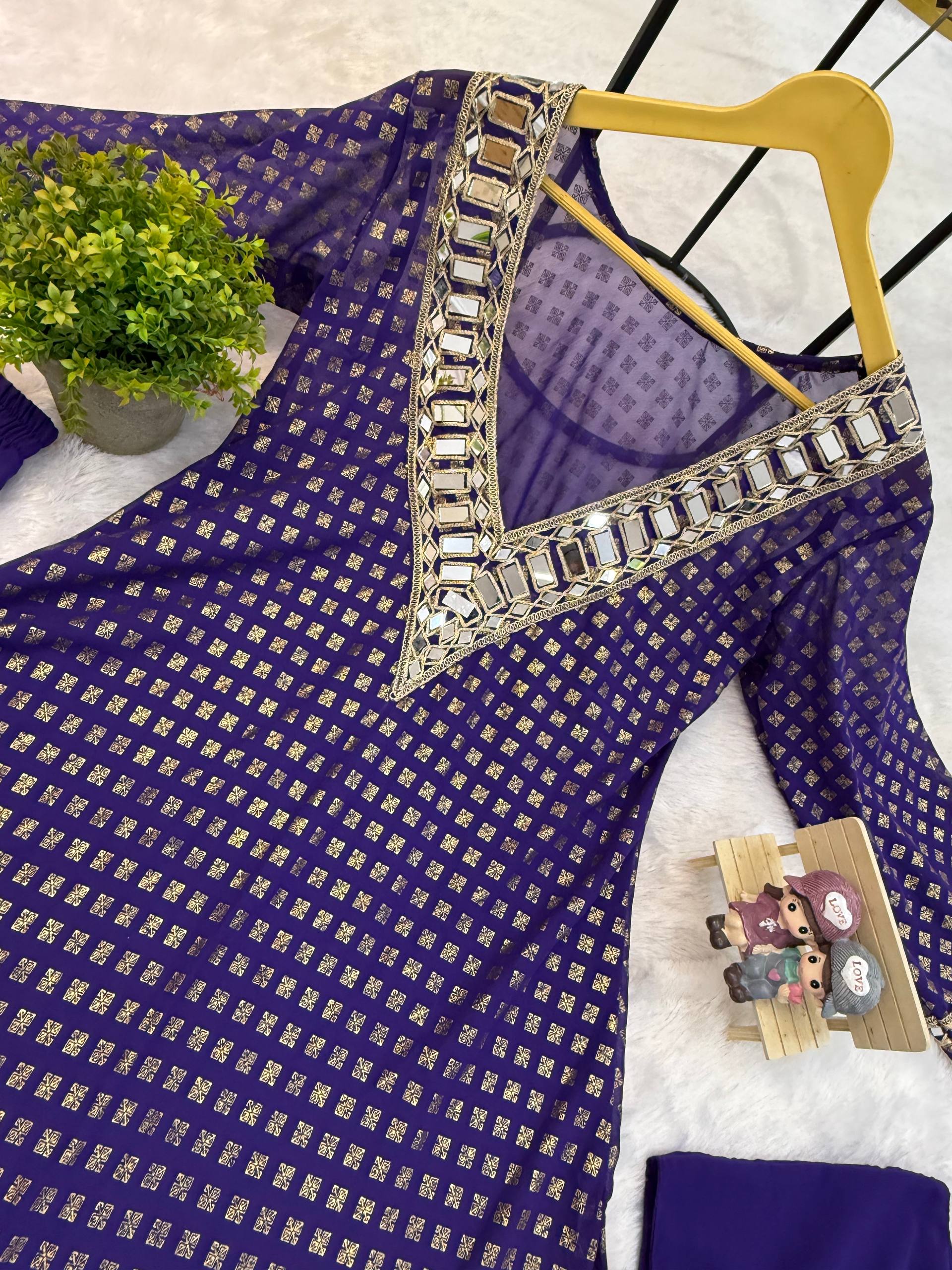 Beautifull Georgette Fabric With Embroidery Real Mirror Work Kurti