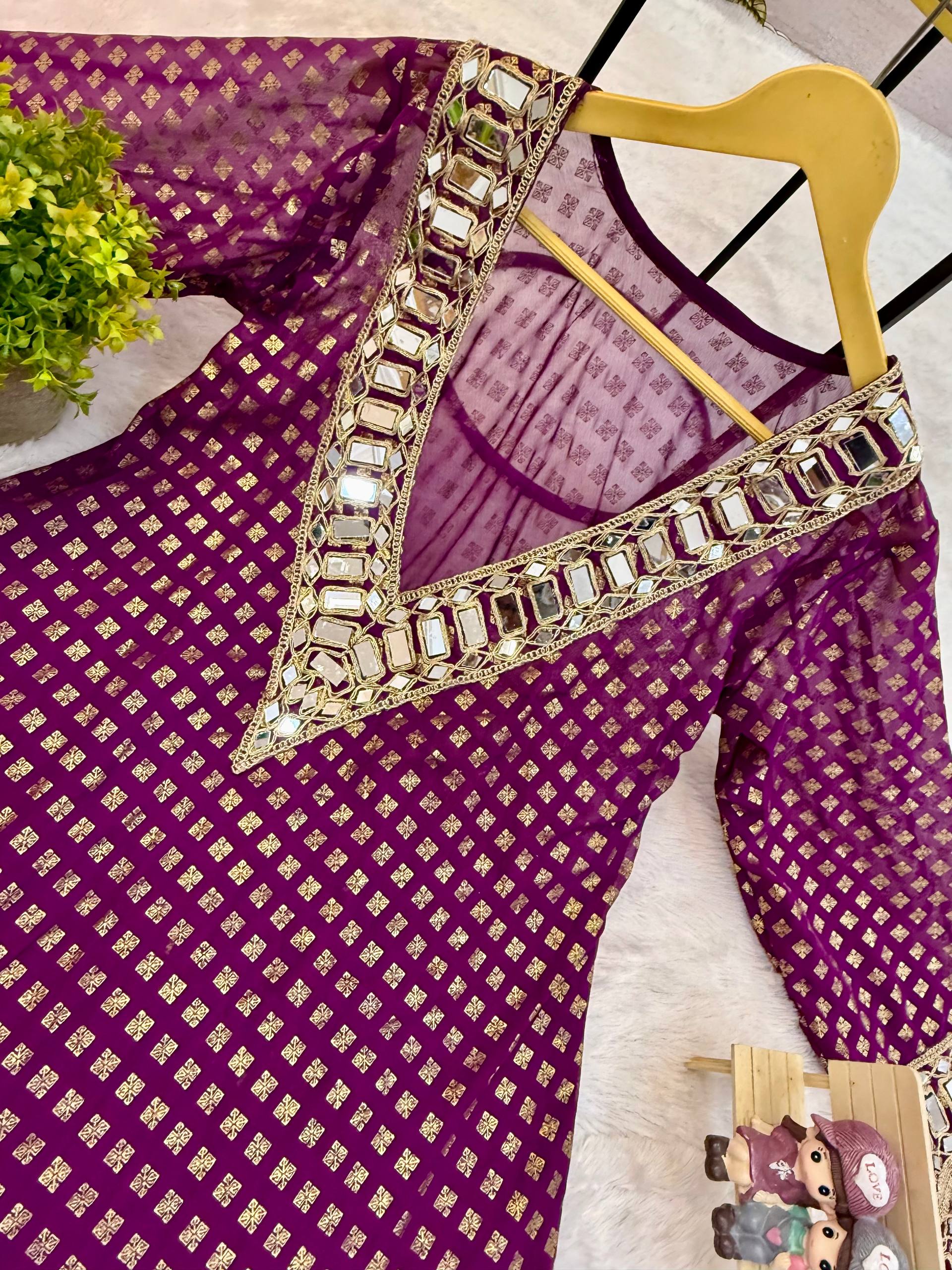 Beautifull Georgette Fabric With Embroidery Real Mirror Work Kurti