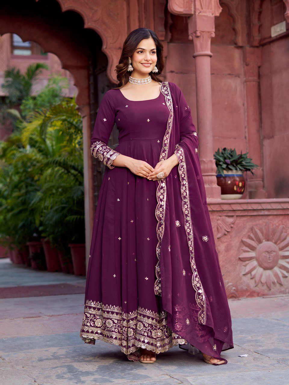 Faux Georgette Thread With Sequence Work Gown