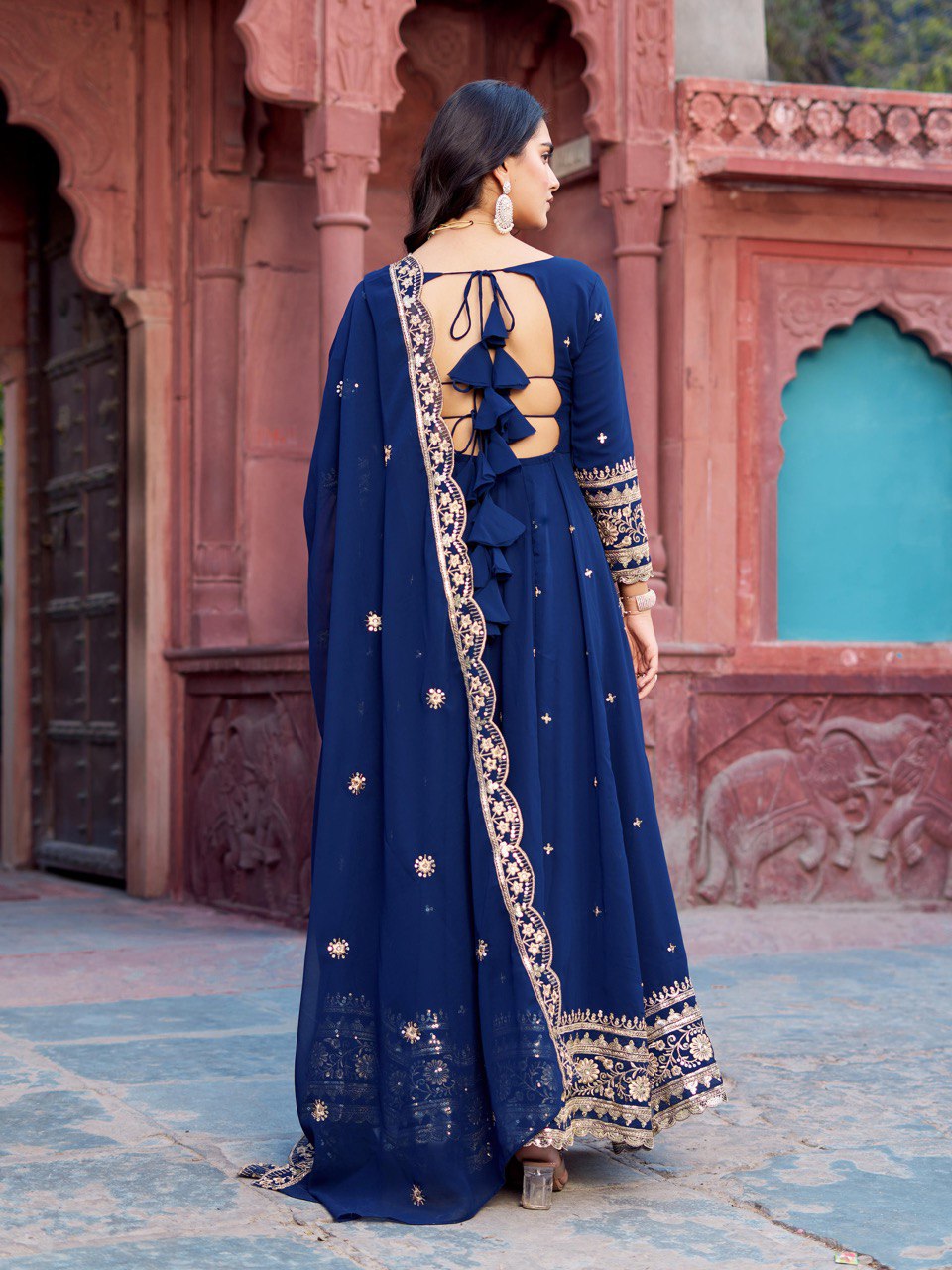 Faux Georgette Thread With Sequence Work Gown