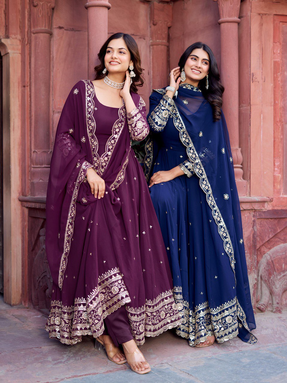 Faux Georgette Thread With Sequence Work Gown