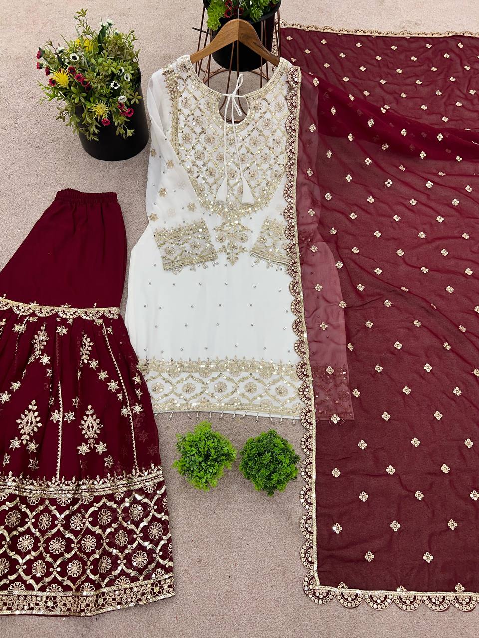 Heavy Faux Georgette Emroidery Sequence Work Top Sharara