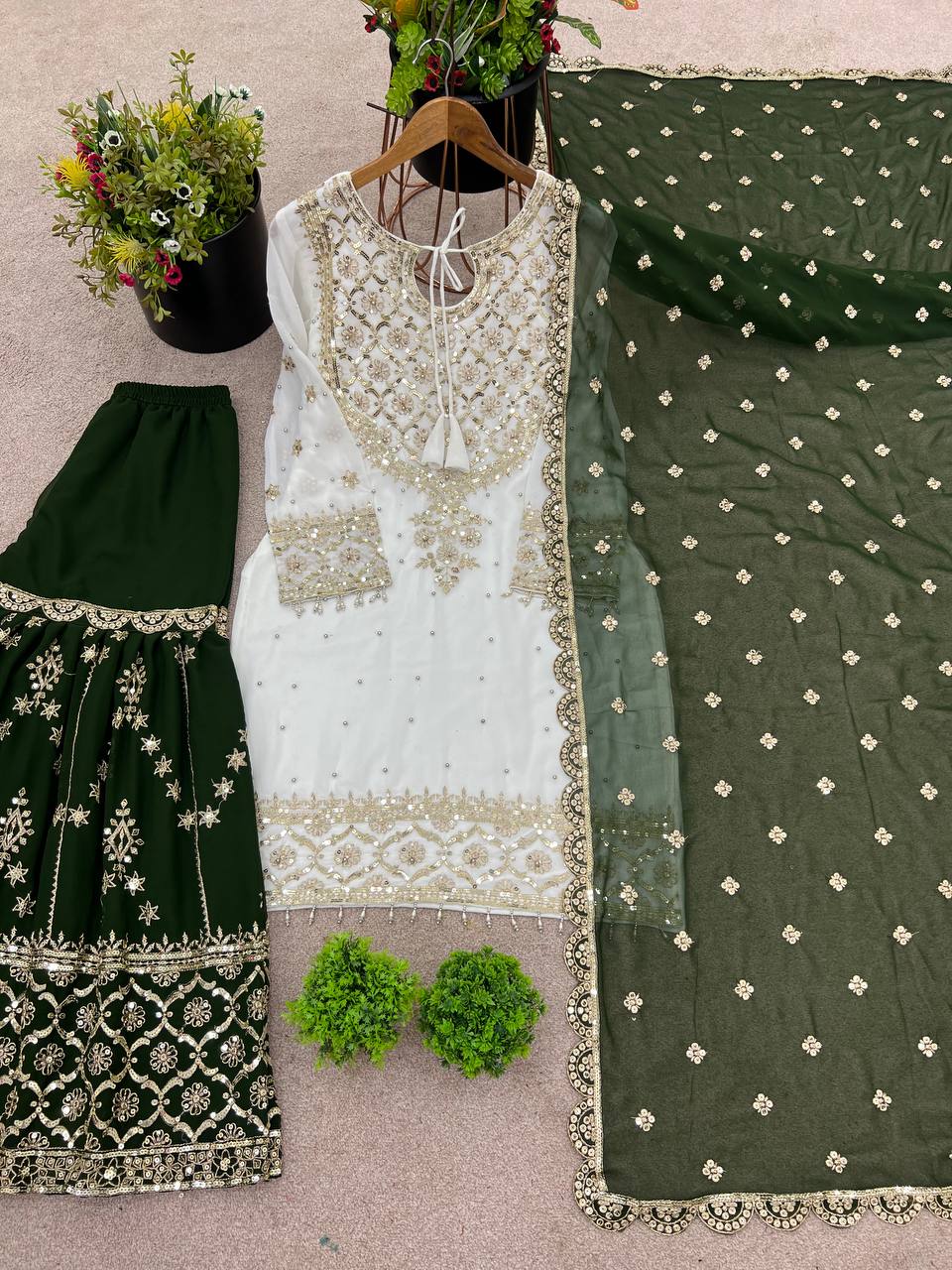 Heavy Faux Georgette Emroidery Sequence Work Top Sharara