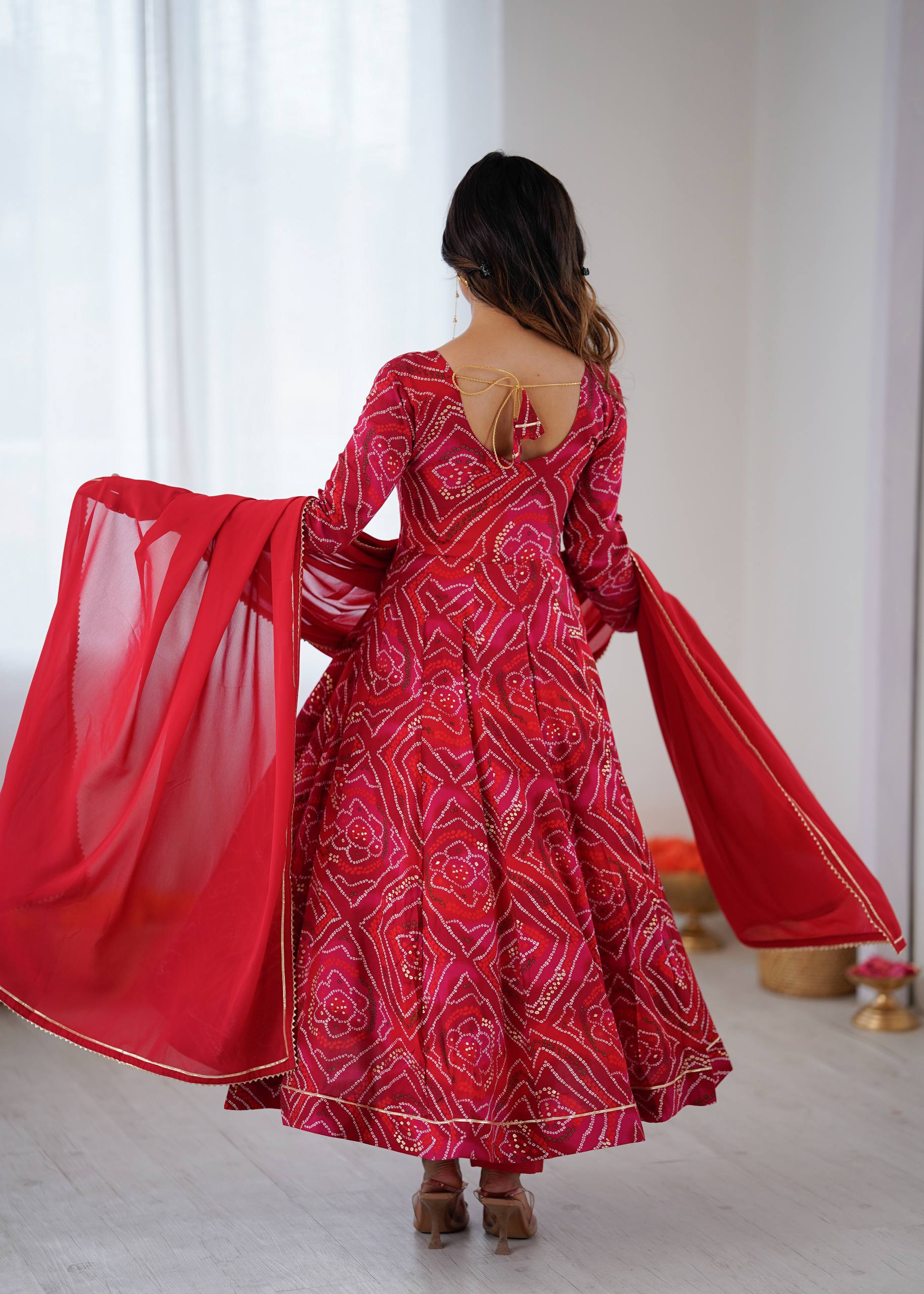 Red Color Viscos Reyon Fabric With Gotta Patti Work  Gown