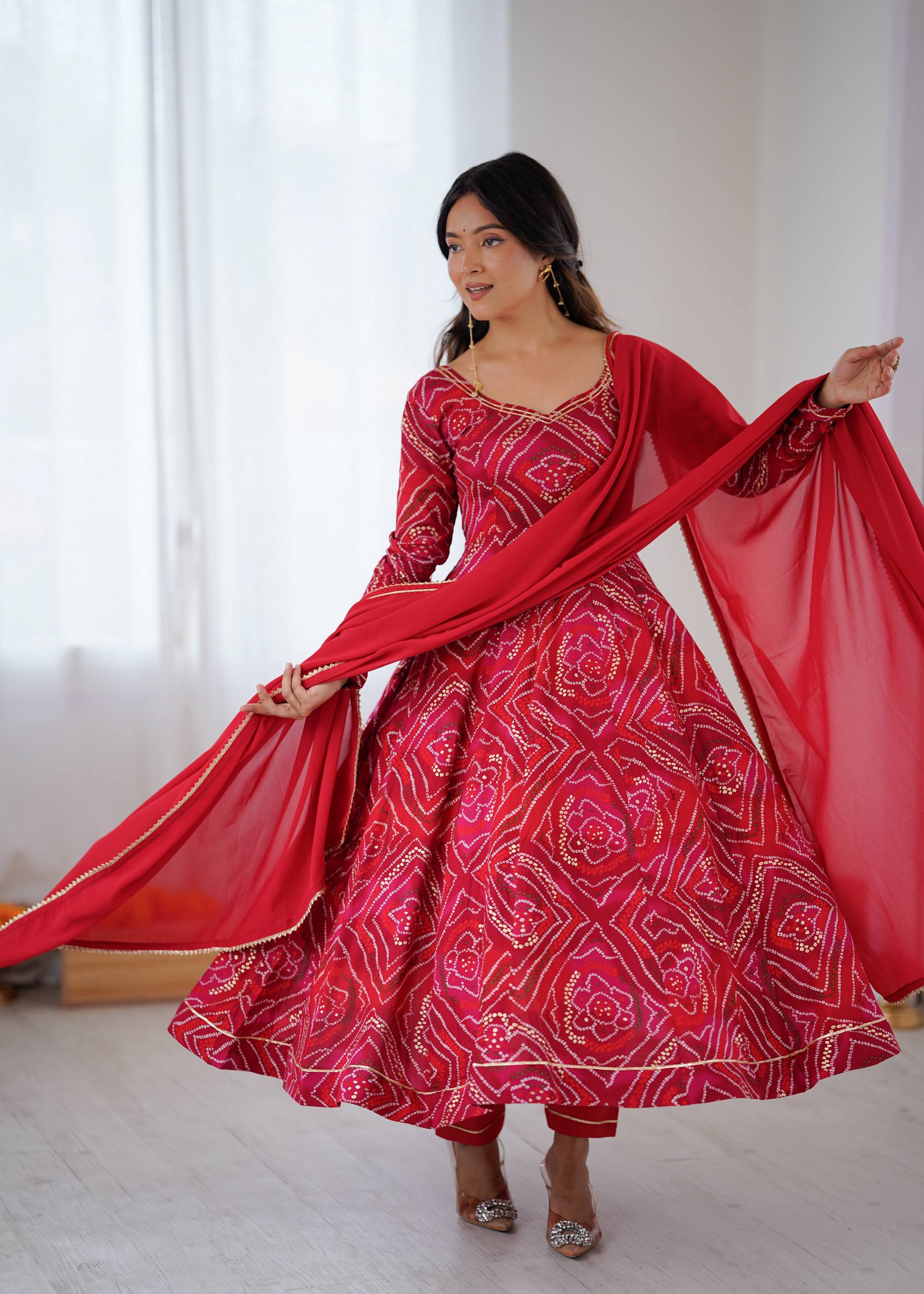 Red Color Viscos Reyon Fabric With Gotta Patti Work  Gown