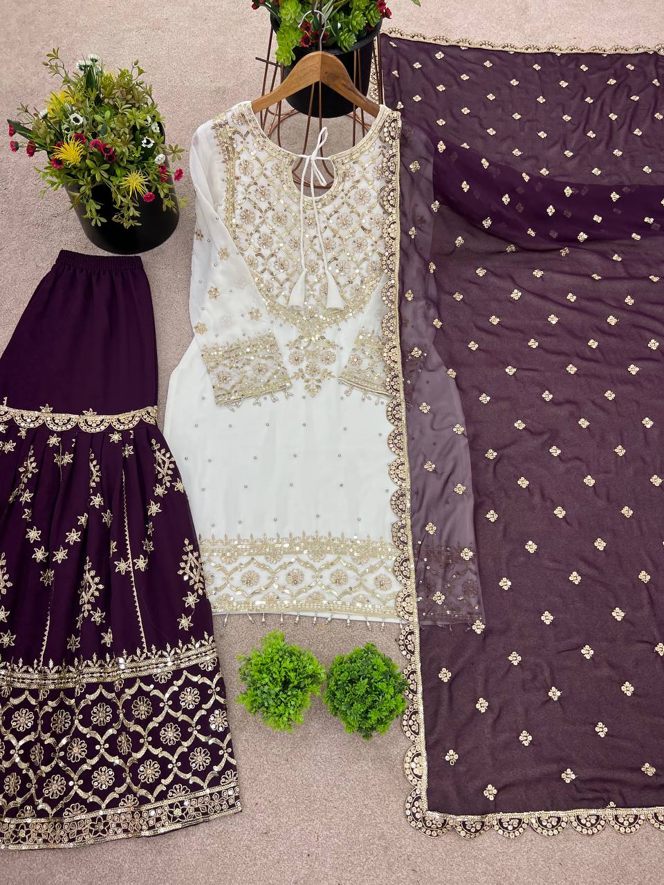 Heavy Faux Georgette Emroidery Sequence Work Top Sharara