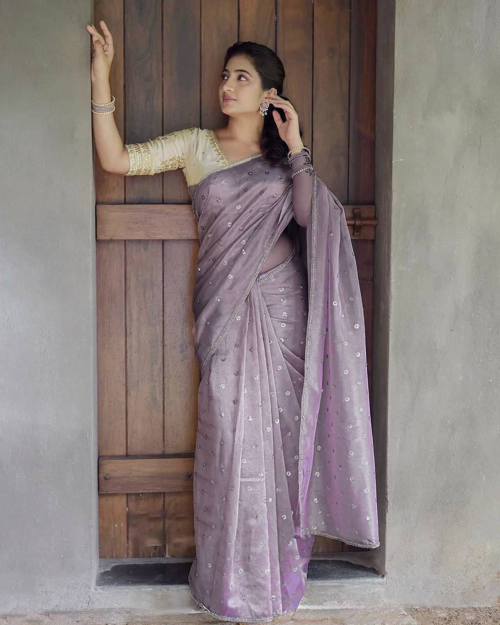 Havy Twill NetThred & Sequnce with Fancy Lace Saree