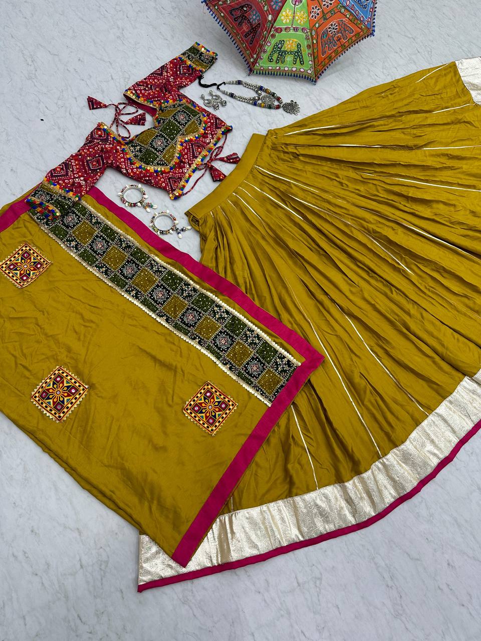 Yellow Color Pure Cotton Fabric With Canvas Patta Lehenga Choli