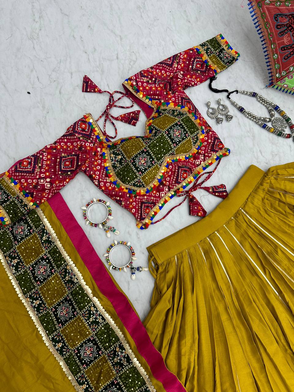 Yellow Color Pure Cotton Fabric With Canvas Patta Lehenga Choli