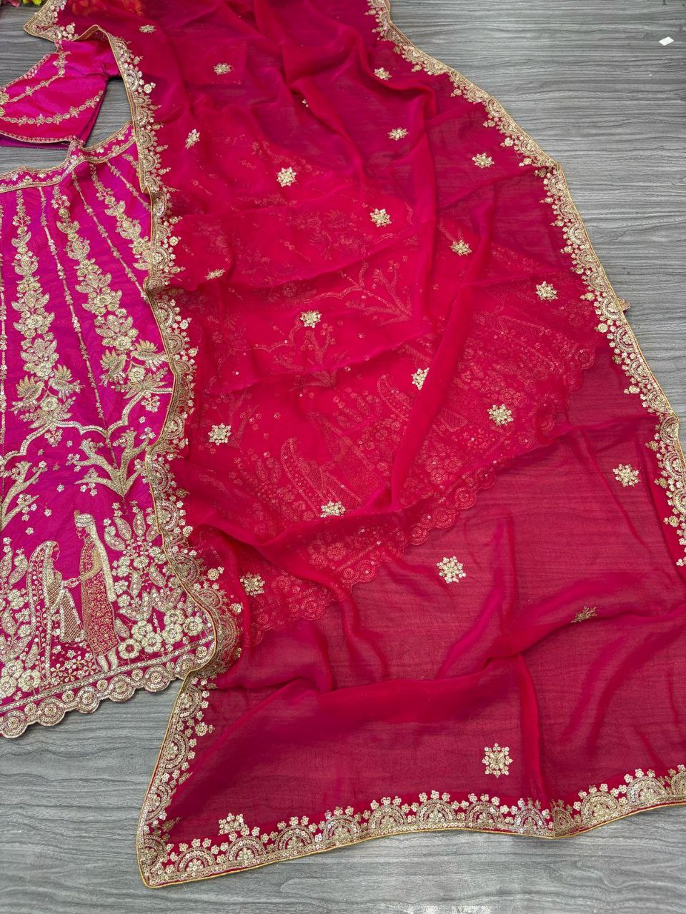 Premium Two Tone Tapeta Silk With Embelished With Beautiful Figure Embroidery Lehenga
