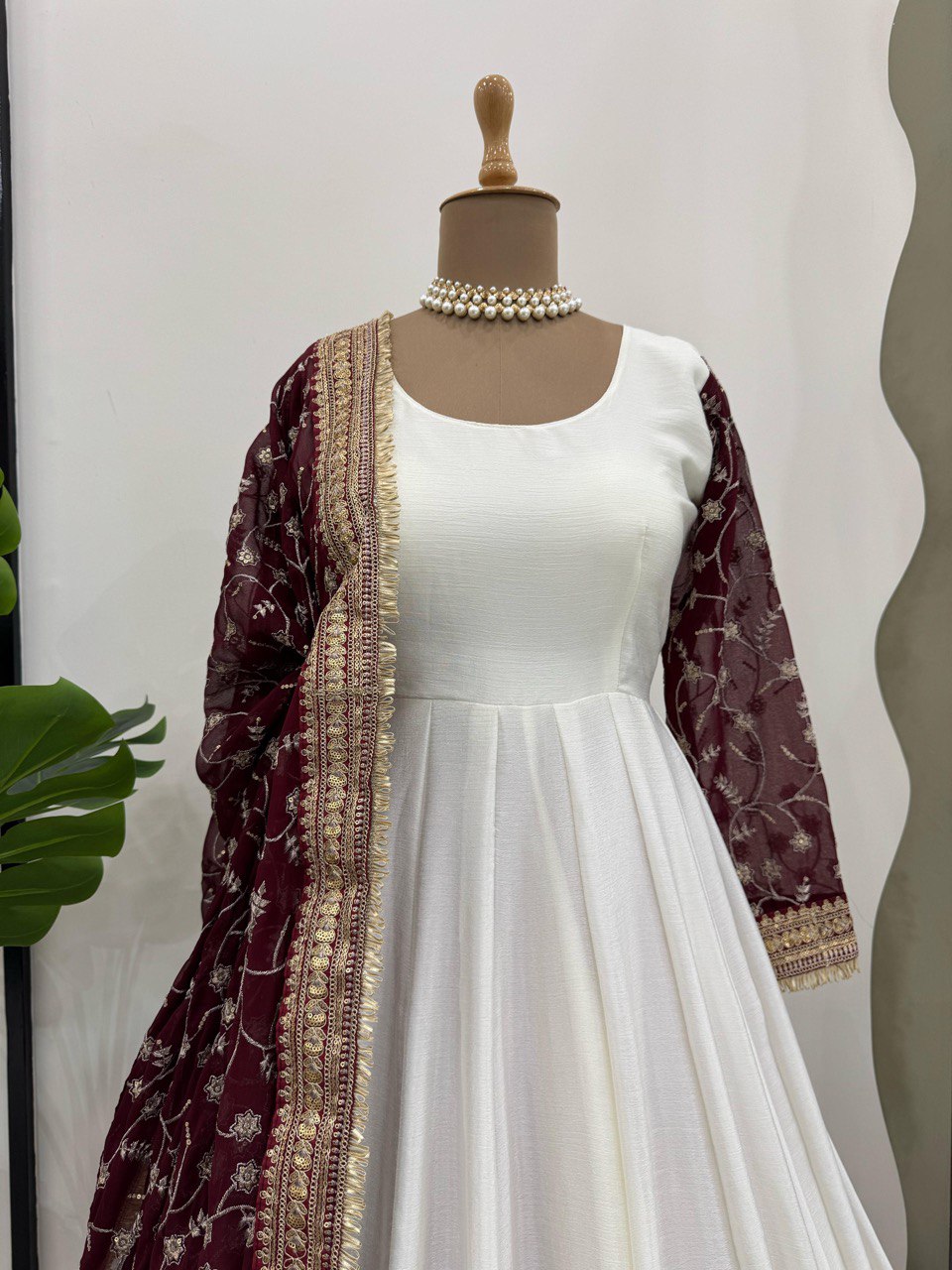 Chino Silk WIth Thread WOrk With SEquence Work And Micro Inner Gown