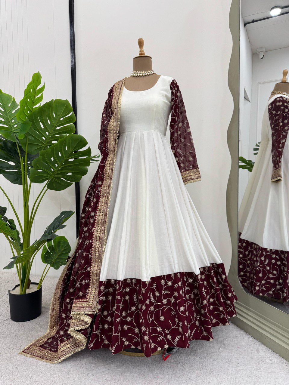 Chino Silk WIth Thread WOrk With SEquence Work And Micro Inner Gown