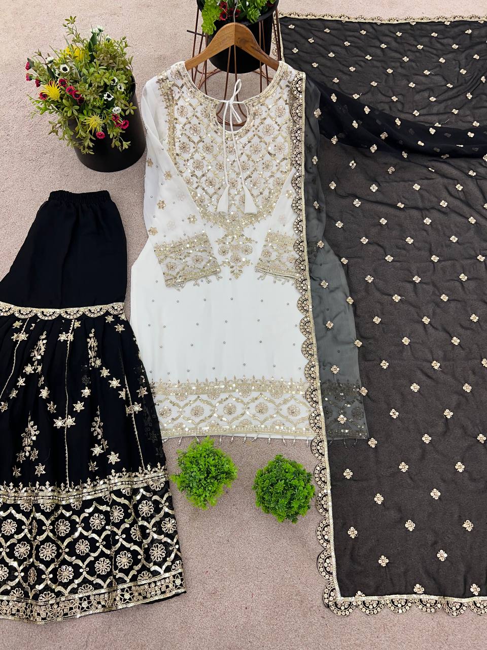 Heavy Faux Georgette Emroidery Sequence Work Top Sharara