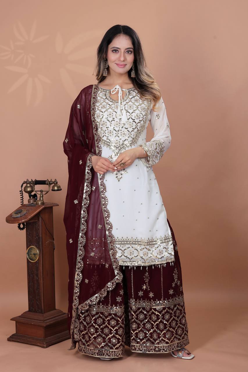 Heavy Faux Georgette Emroidery Sequence Work Top Sharara