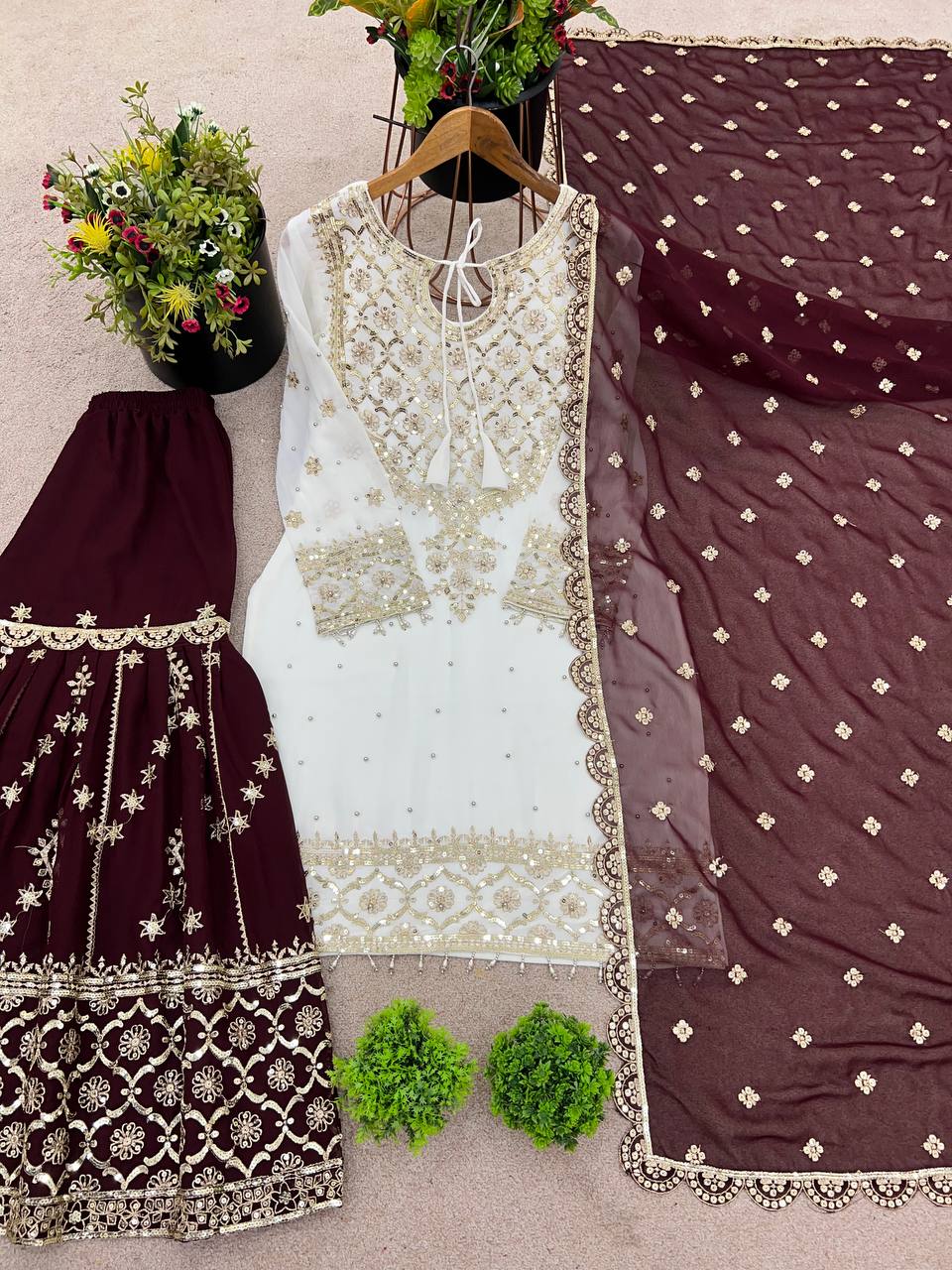 Heavy Faux Georgette Emroidery Sequence Work Top Sharara