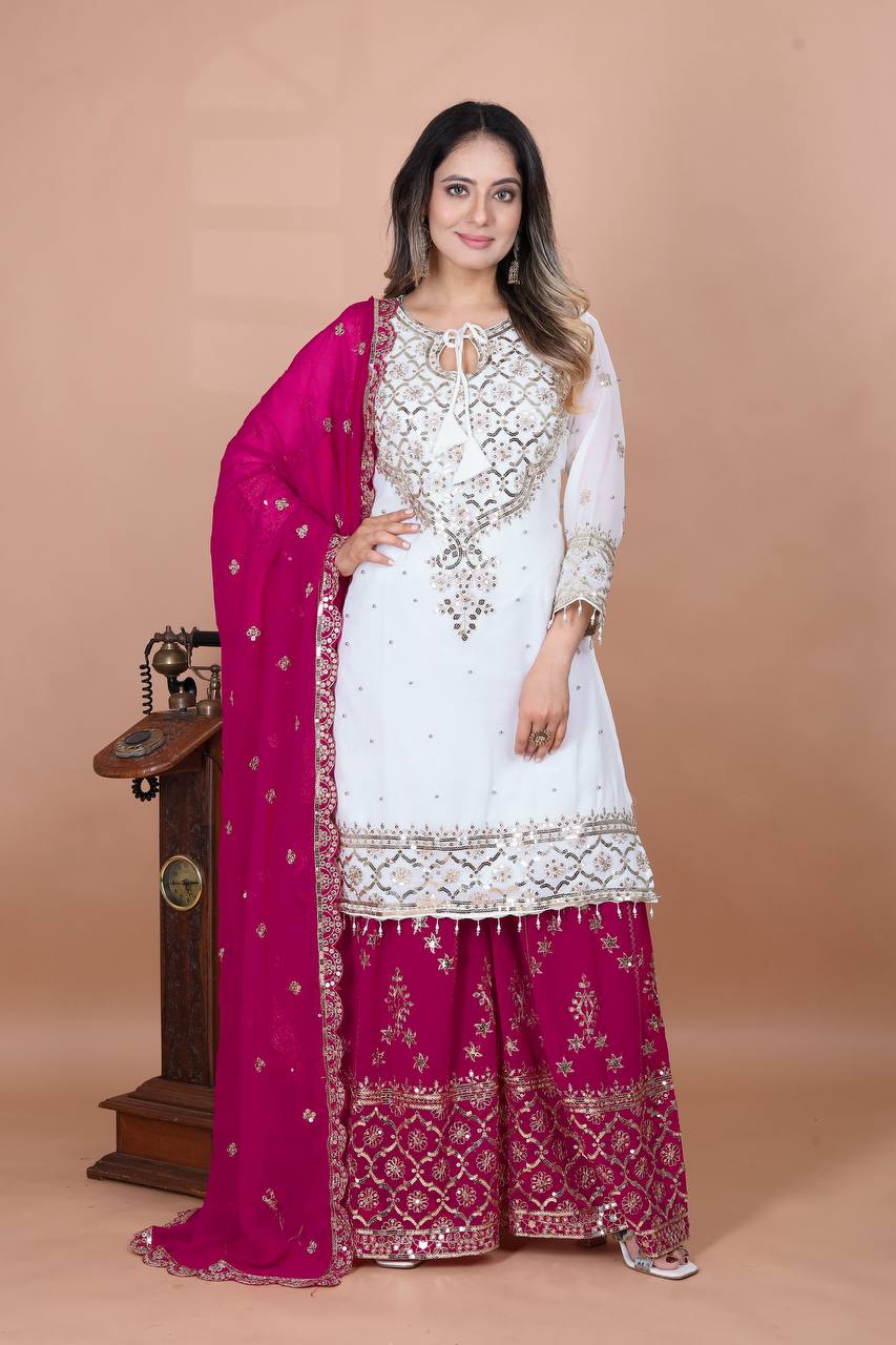 Heavy Faux Georgette Emroidery Sequence Work Top Sharara