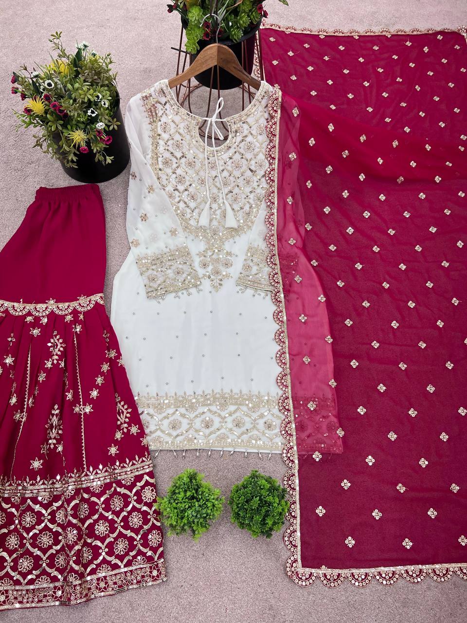 Heavy Faux Georgette Emroidery Sequence Work Top Sharara