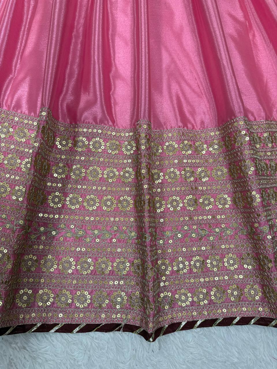 White Colour Chinon Silk Thread With Sequence Lace Work Gown With Heavy Dupatta