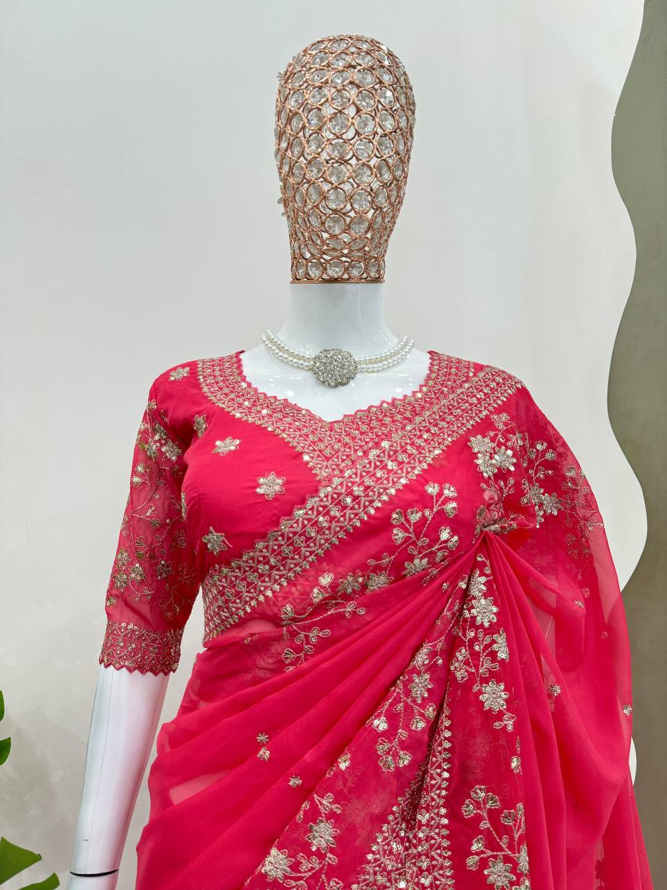 Tibby Silk And Thred & Sequnce work Saree