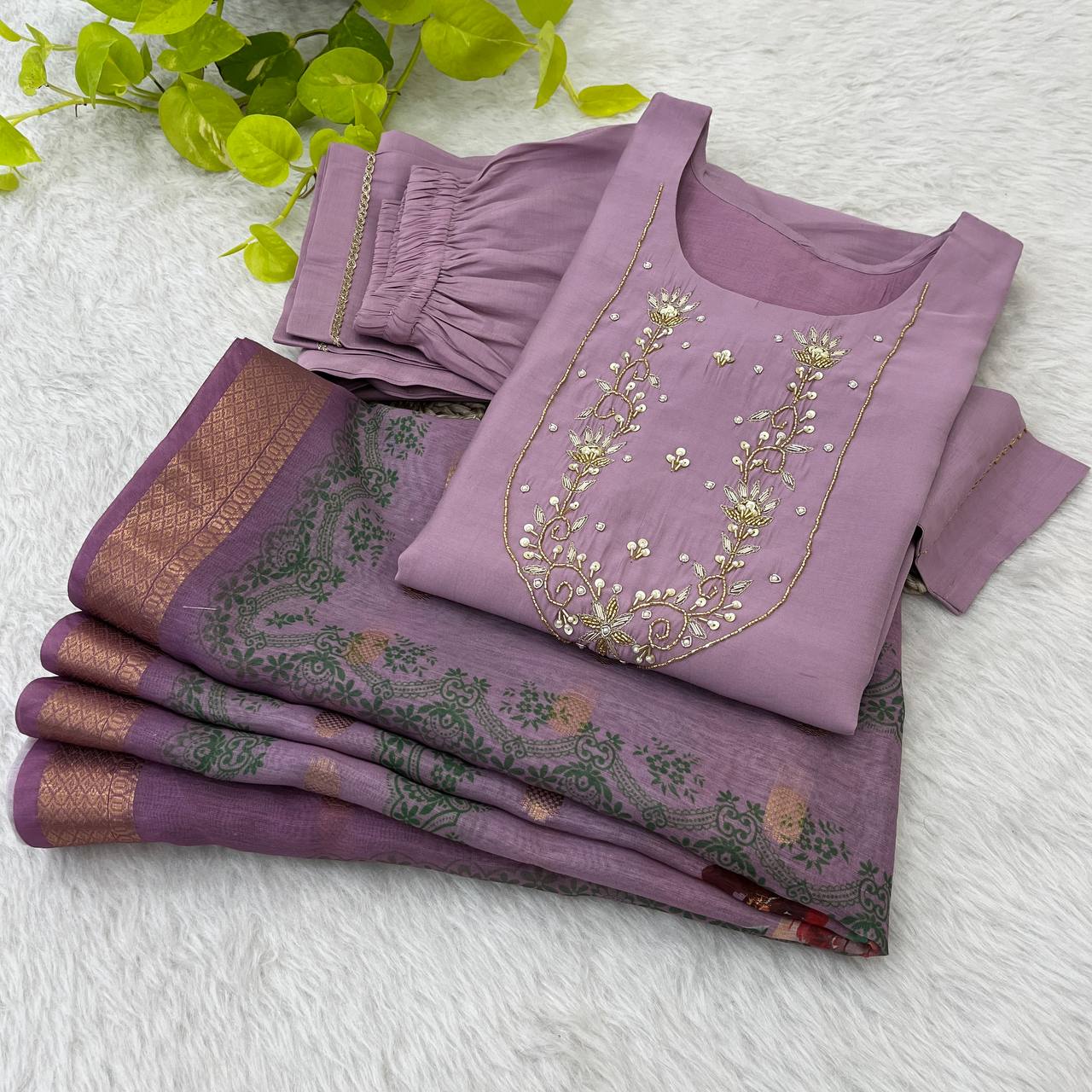 Roman Silk Handwork Neck Kurti