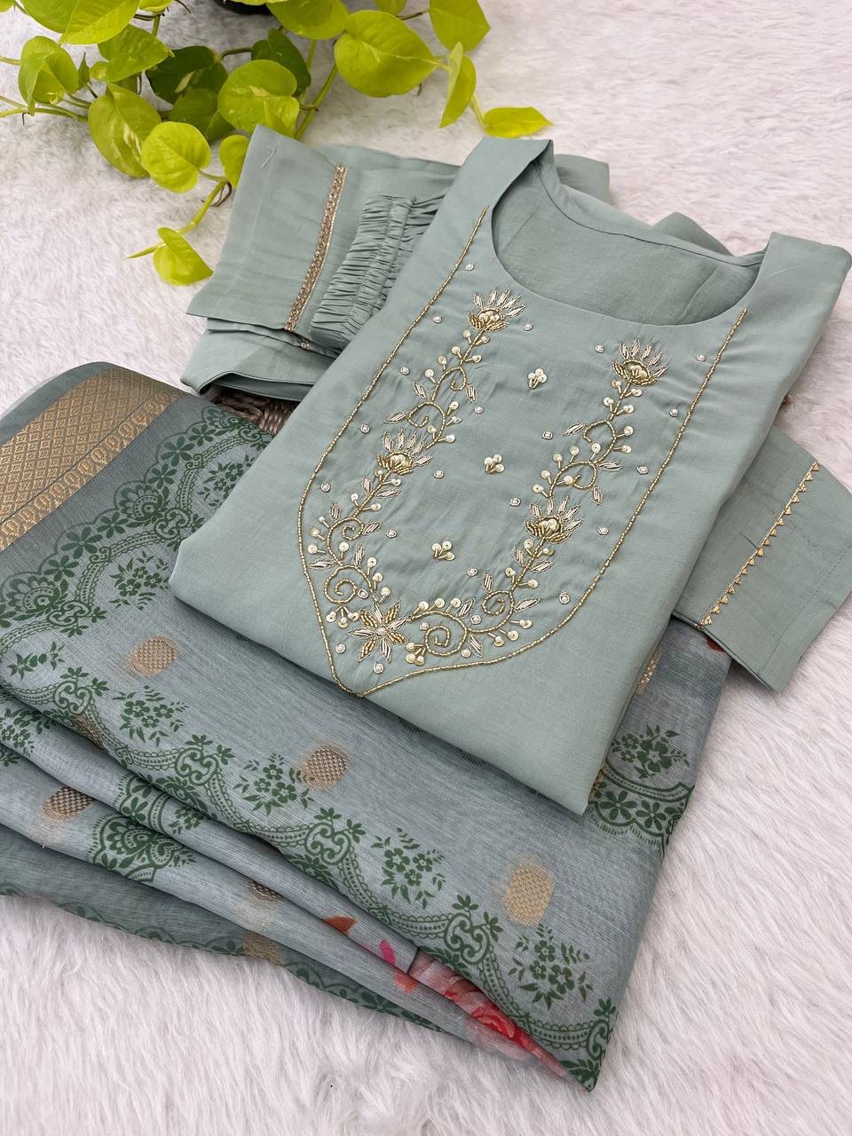 Roman Silk Handwork Neck Kurti