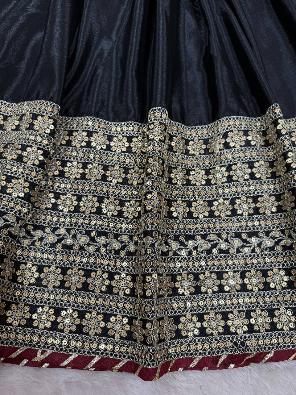 Black Color Chinon Silk With Thread Work Gown