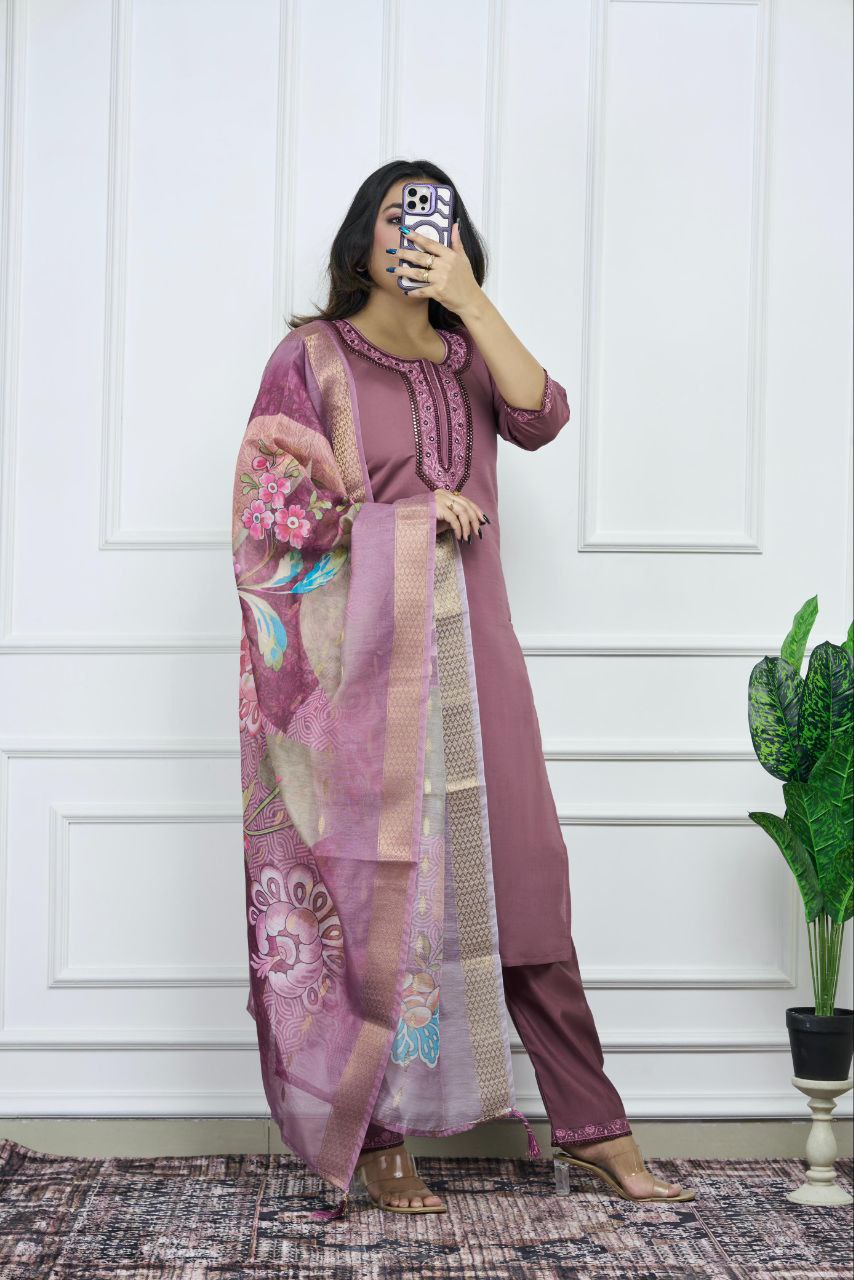 Purple Color Premium Roman Silk Kurti