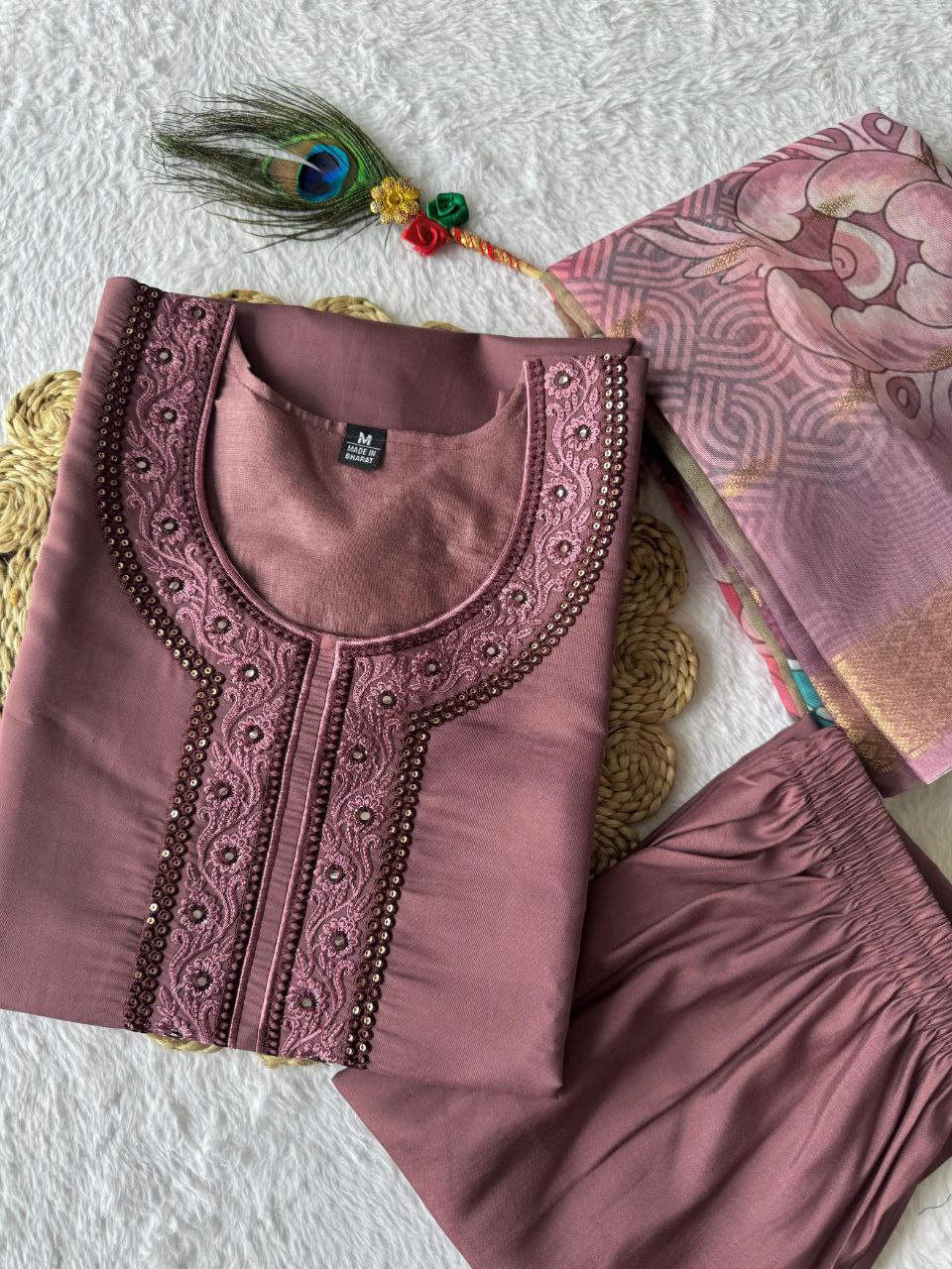 Purple Color Premium Roman Silk Kurti