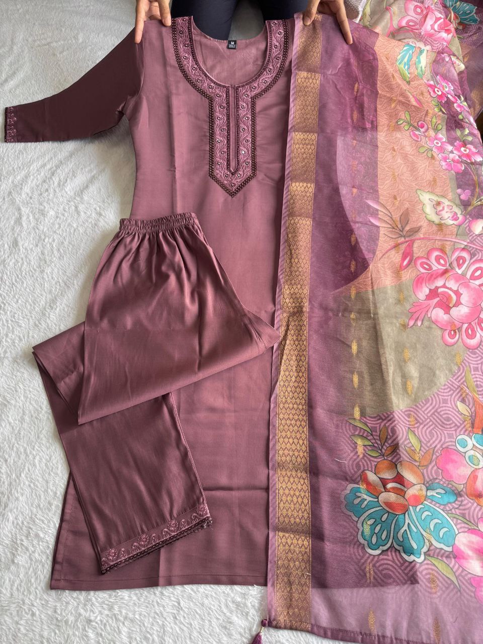 Purple Color Premium Roman Silk Kurti