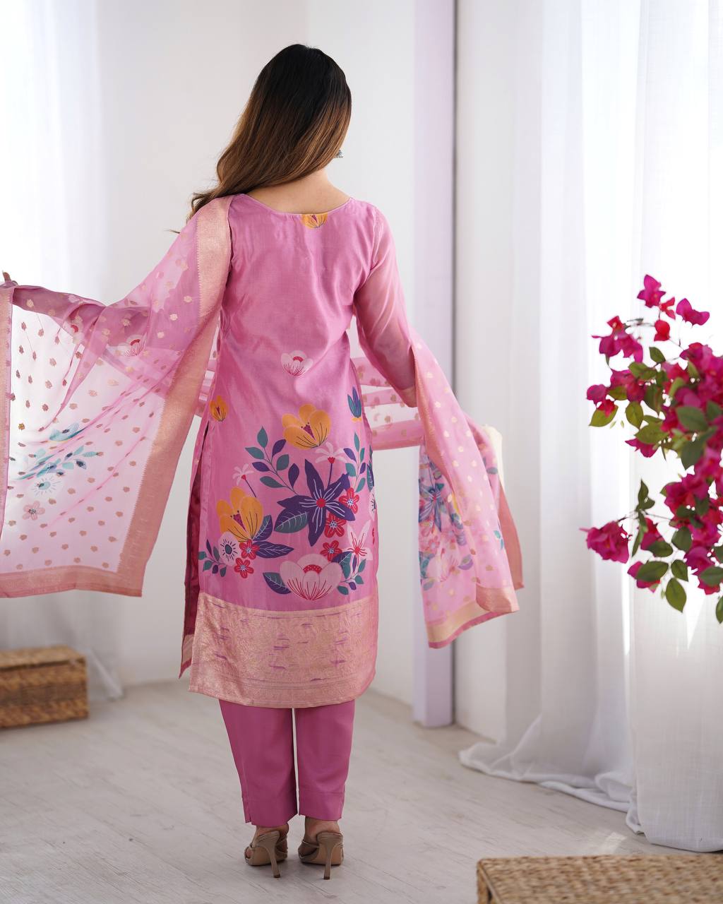 CHANDERI SILK JACQARD WORK DUPATTA WOMEN'S TOP PANT