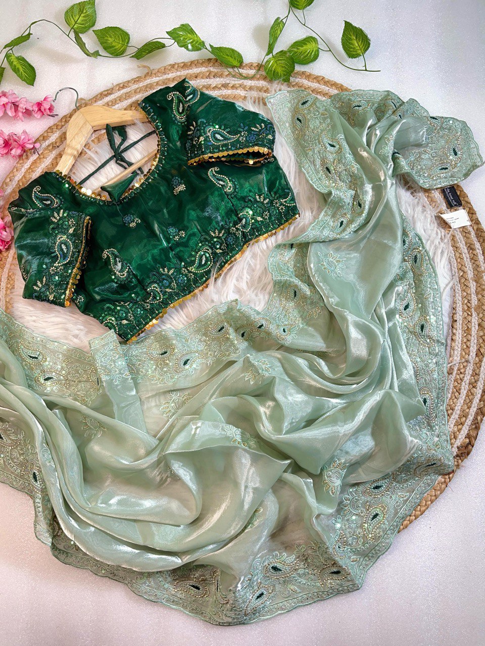 Jimmy Chu Saree With Full Stitched Blouse In Handwork