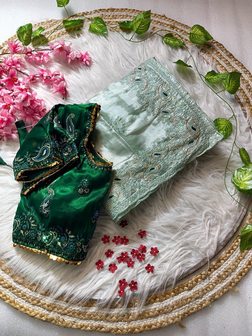 Jimmy Chu Saree With Full Stitched Blouse In Handwork