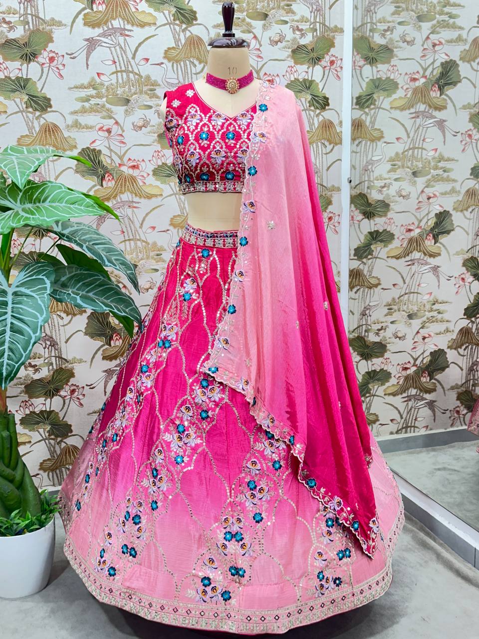 Pink Color chinon Pedding Embroidery Work Lehenga