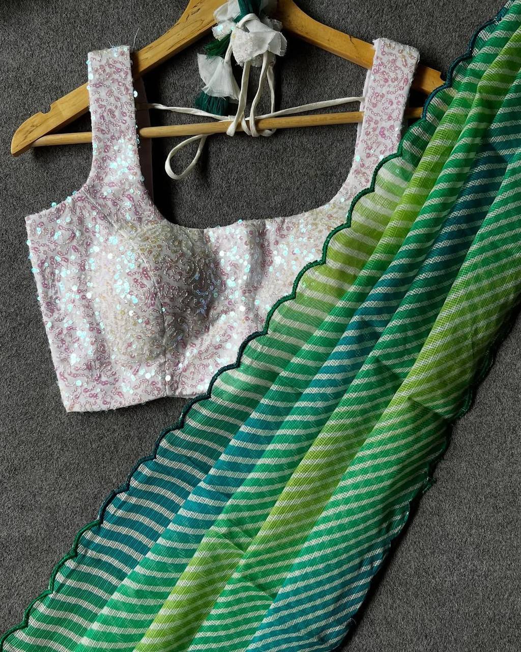 Kota Doriya With Leriya Print And Super Rich Kota And Unique Concept With Embroidery Arco Saree