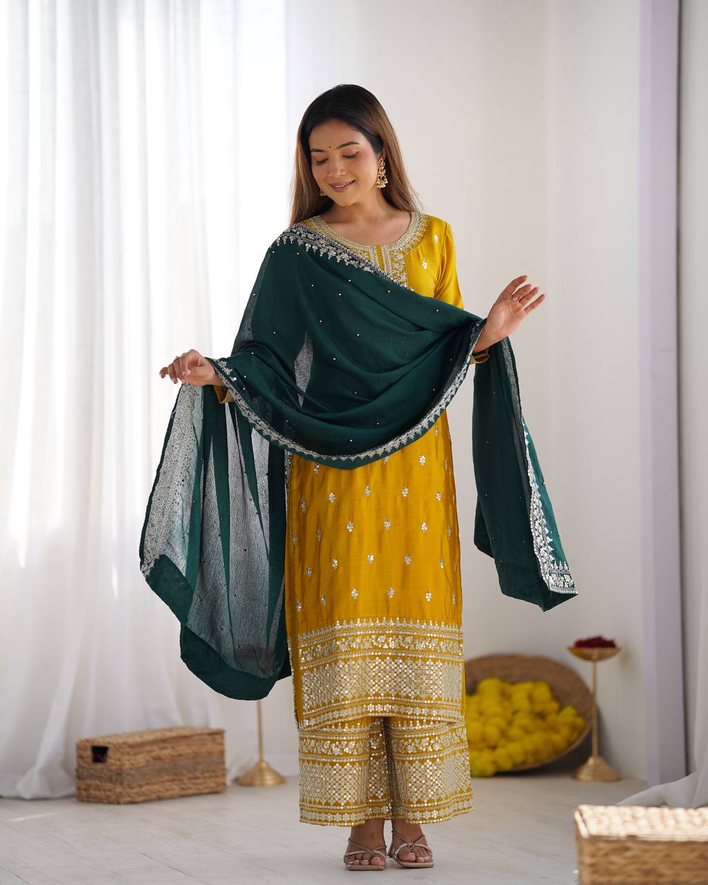 Fox Georgette With Embroidery Work With Full Sleeve With Lace Work Border Top Pent