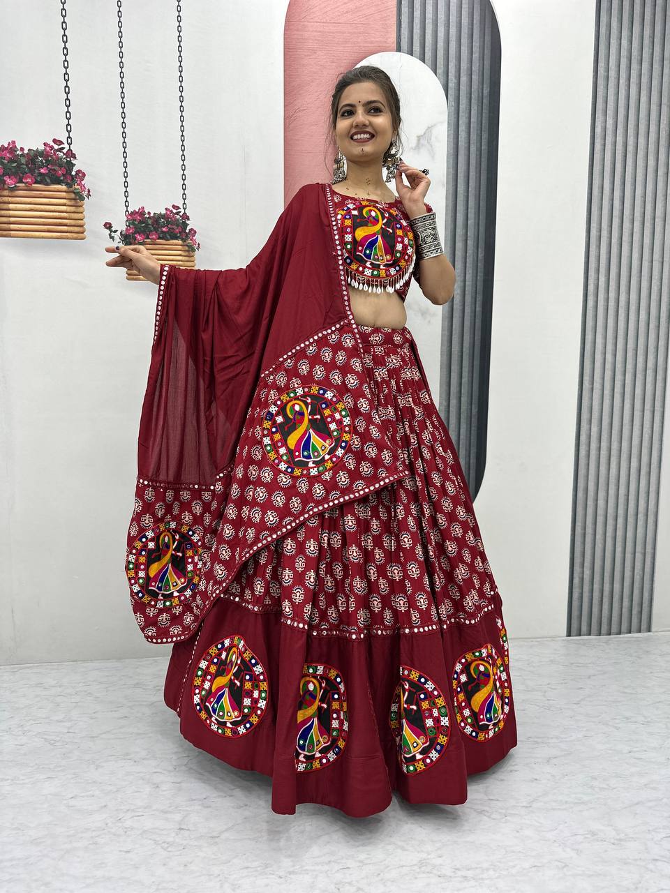 Pure Cotton Gamathi Work With Canvas Patta Lehenga Choli