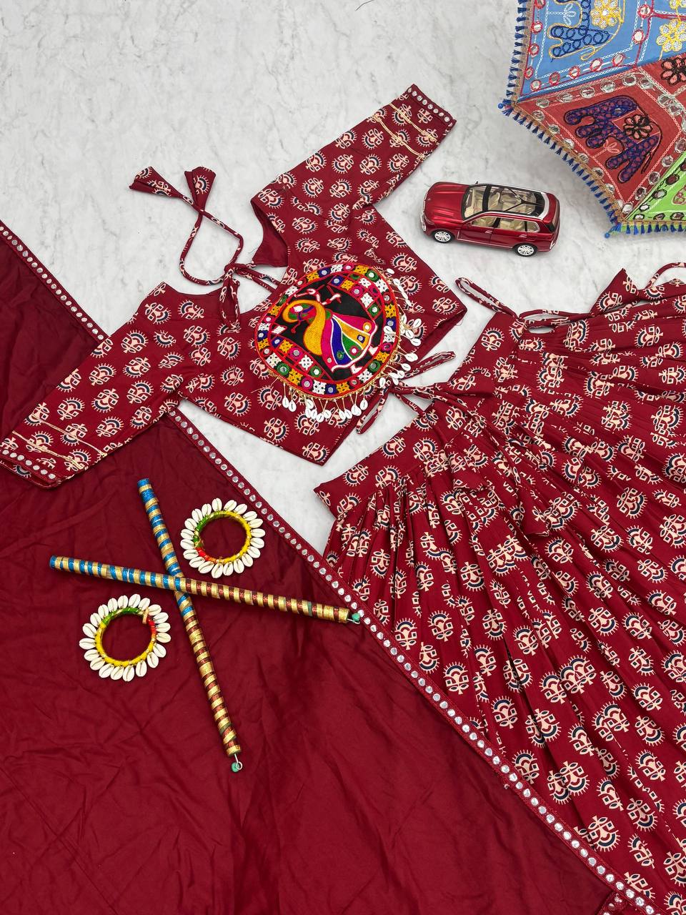Pure Cotton Gamathi Work With Canvas Patta Lehenga Choli