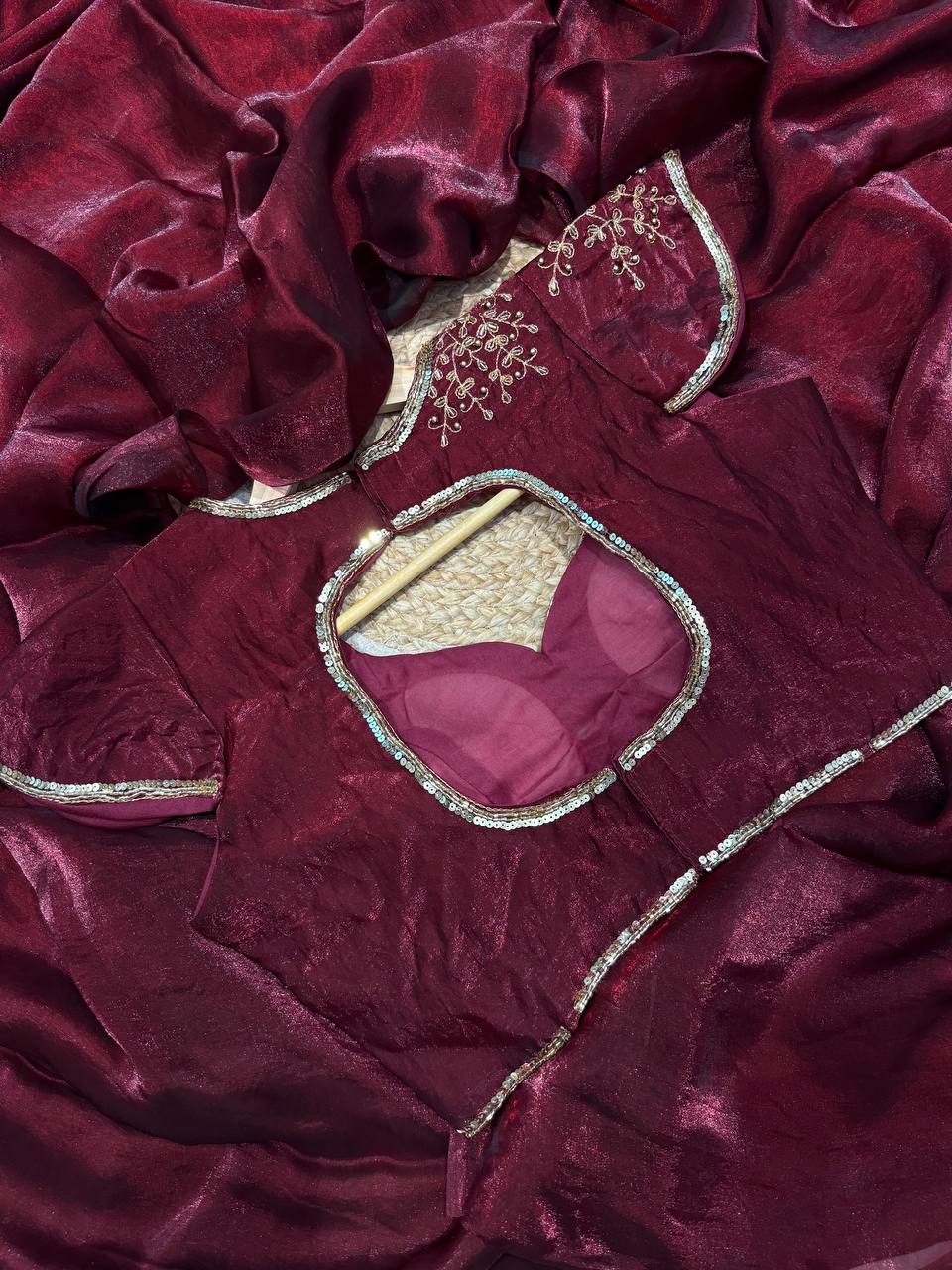Primium Space With Space Silk Blouse And Hand Embroidery Work Saree