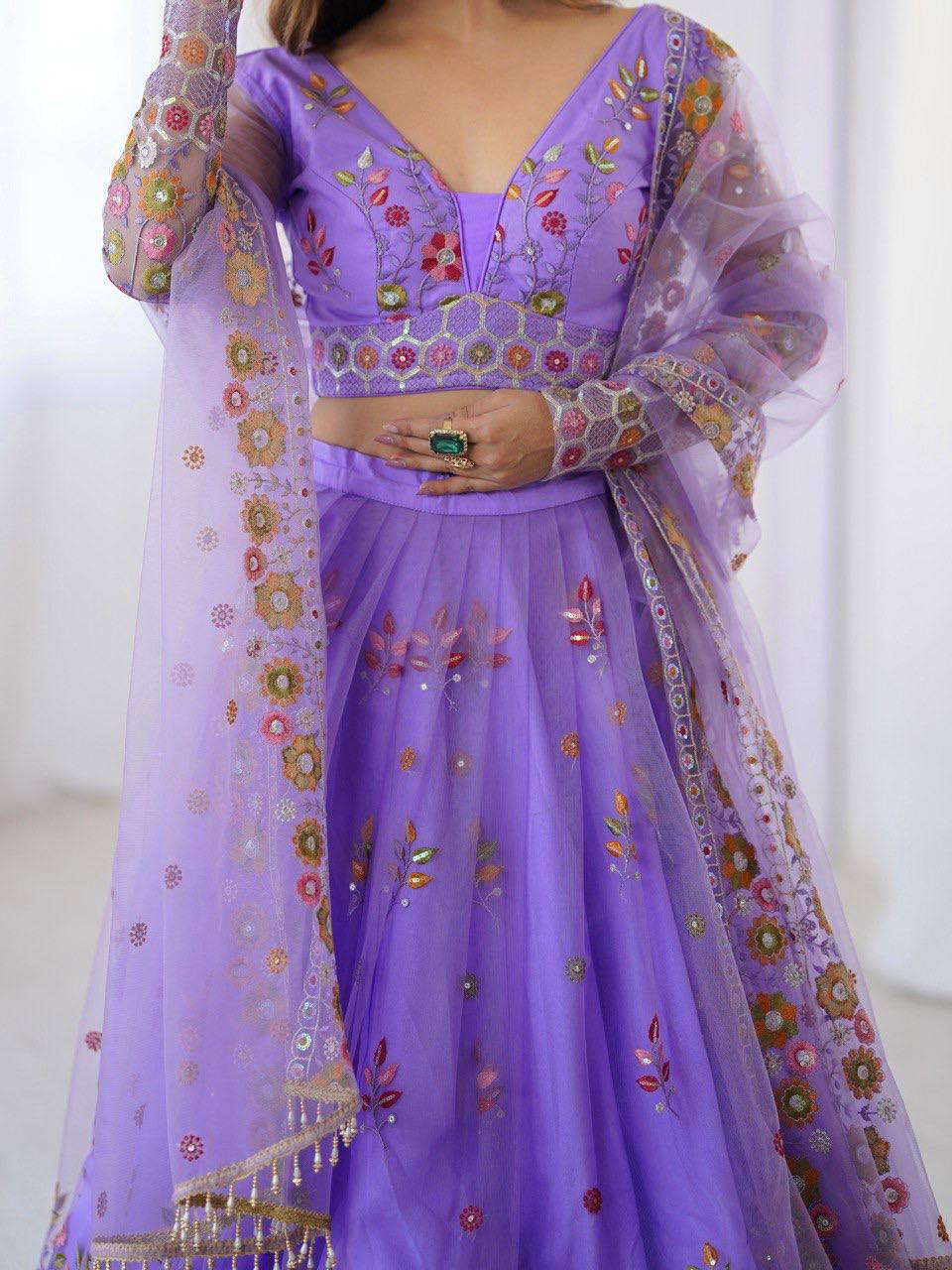 Purple Color Soft Net Thread And Sequence Work Lehenga
