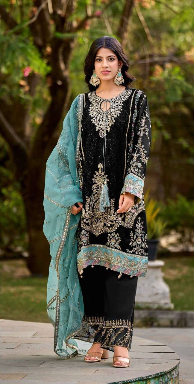 Sequence Embroidery Work  And Lace Work Suit With Dupatta