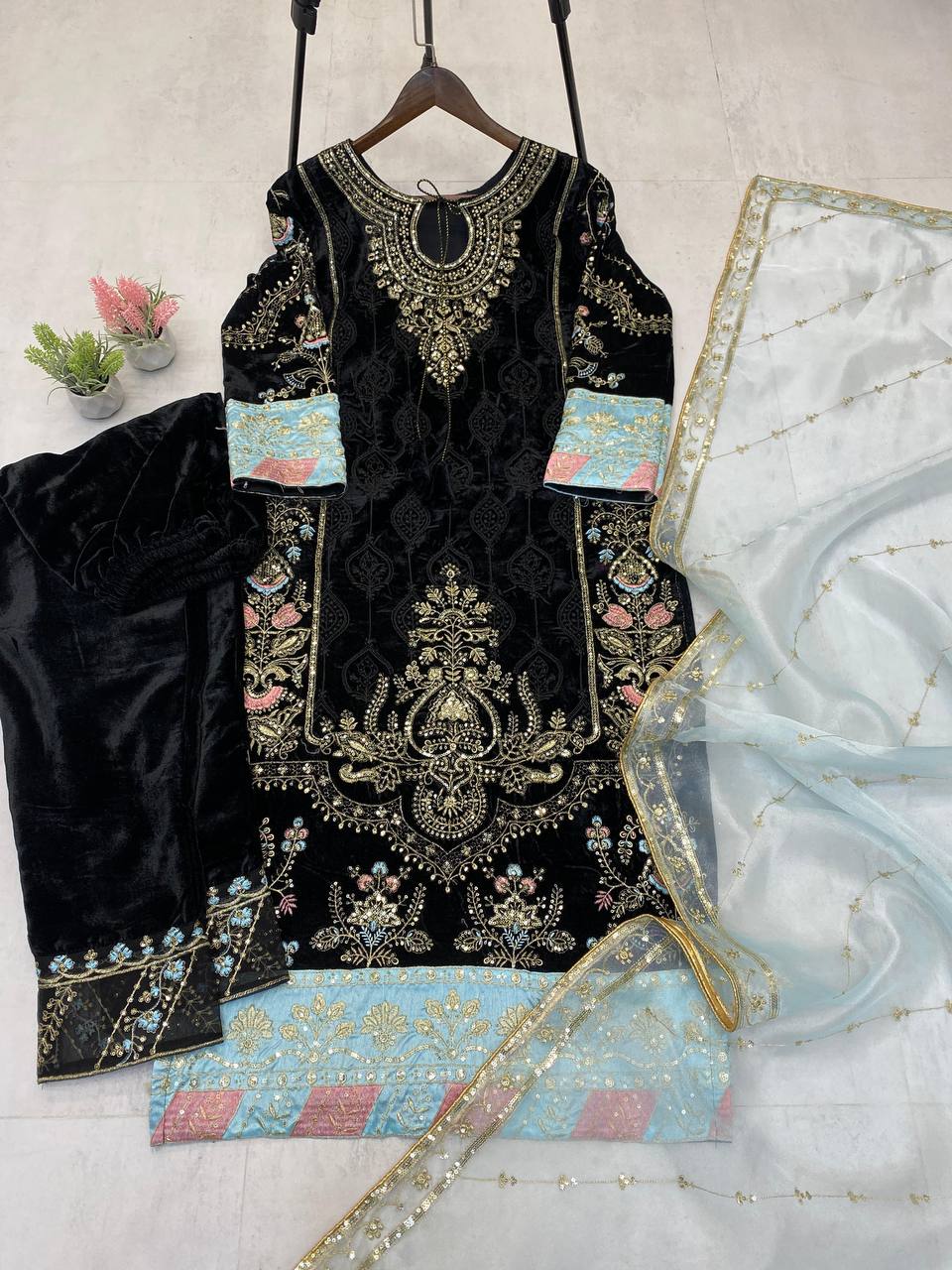 Sequence Embroidery Work  And Lace Work Suit With Dupatta