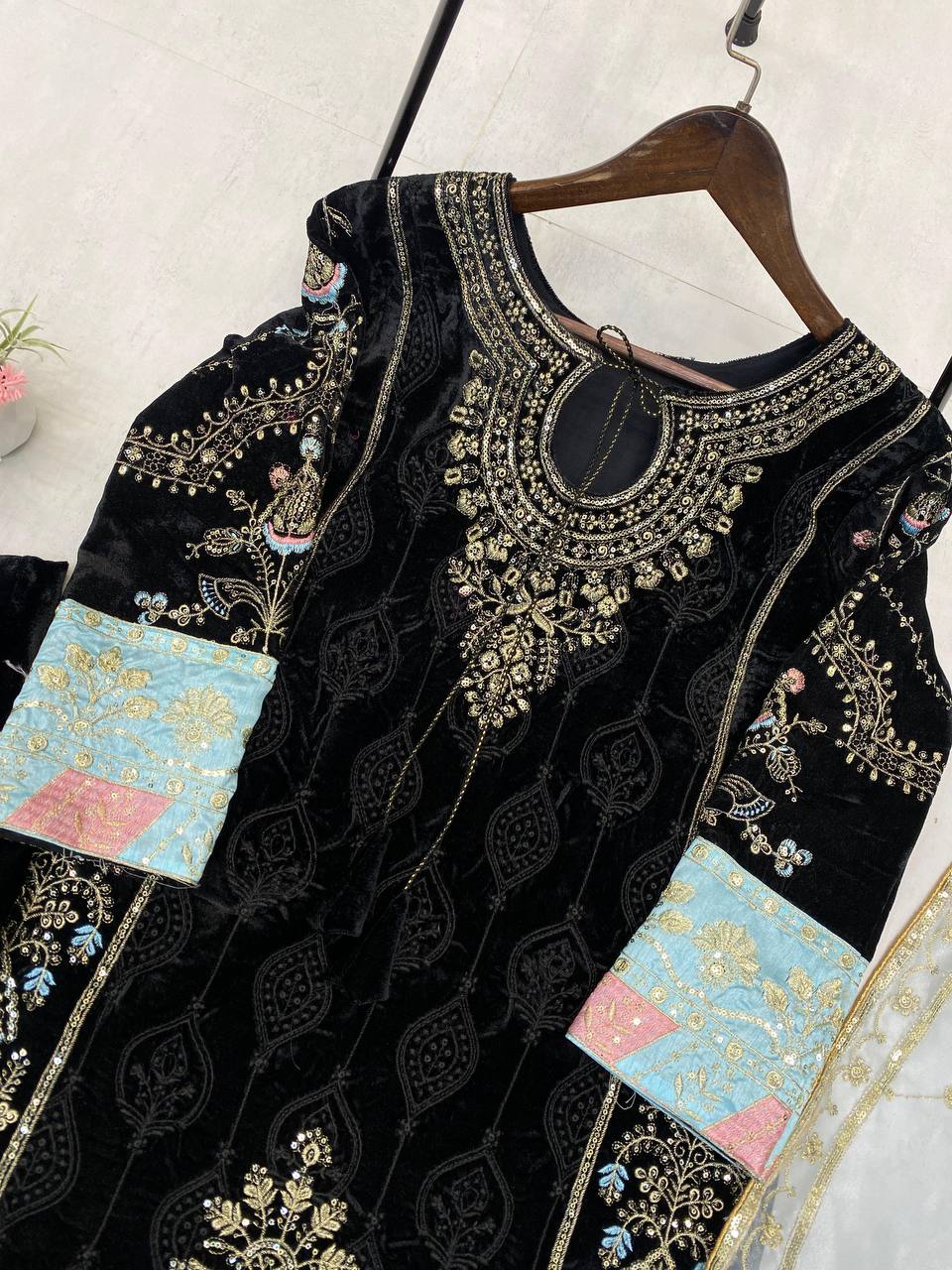 Sequence Embroidery Work  And Lace Work Suit With Dupatta